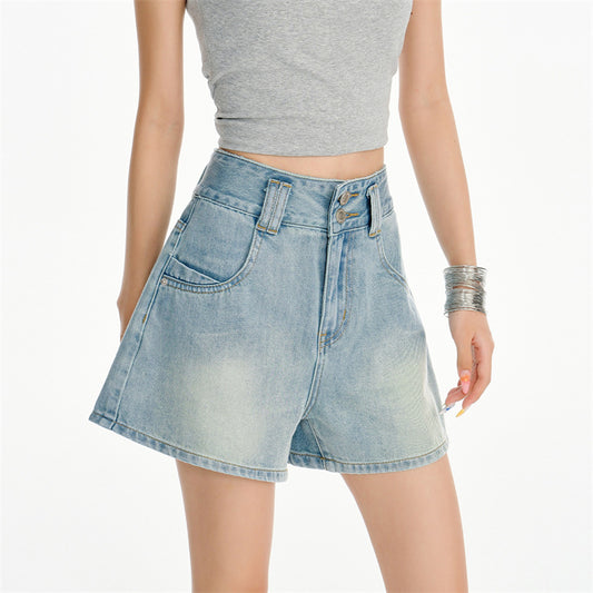 Light Blue High-Waisted A-Line Denim Shorts for Women