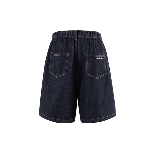Premium Straight Denim Shorts - Dark Blue