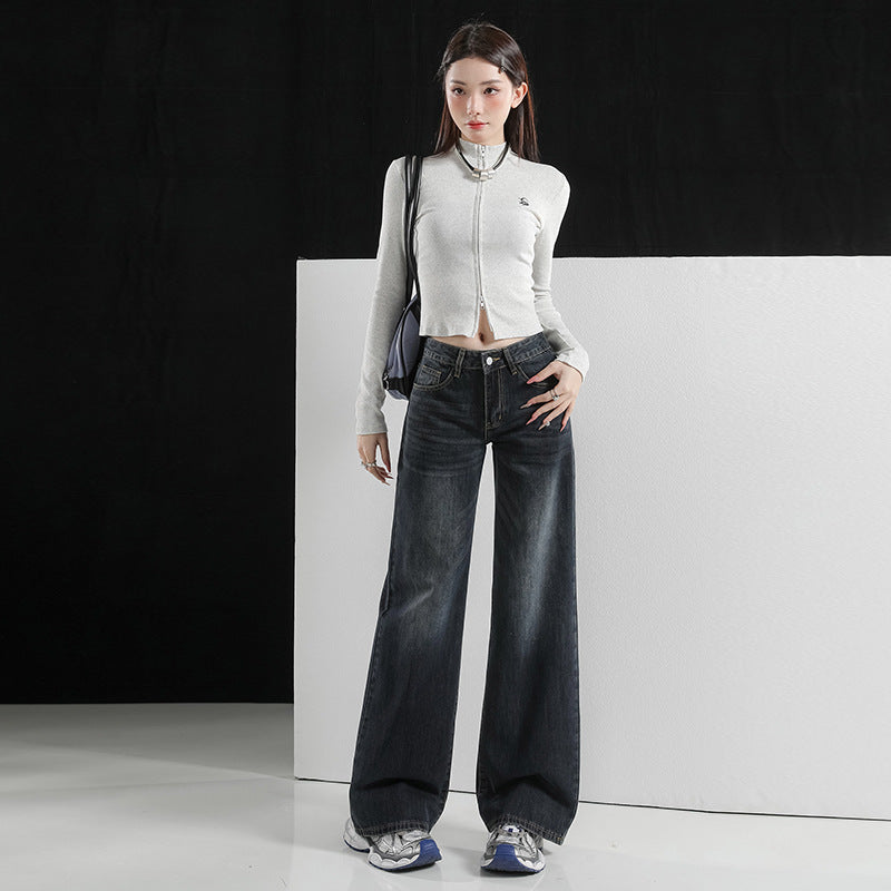 High Waist Loose Straight Leg Slim Fit Denim Pants for Women