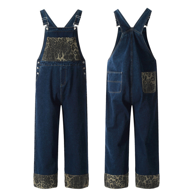 Retro Camouflage Spliced Workwear Overalls - Unisex Casual Wide Leg Jeans