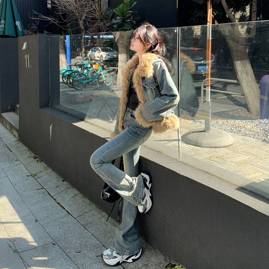 Women's Flared Jeans Double Button Elastic Fitted Versatile Flare Pants