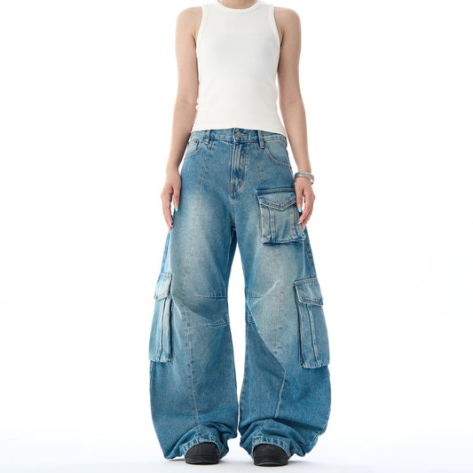 Casual Vintage Denim Wide Leg Floor Length Pants