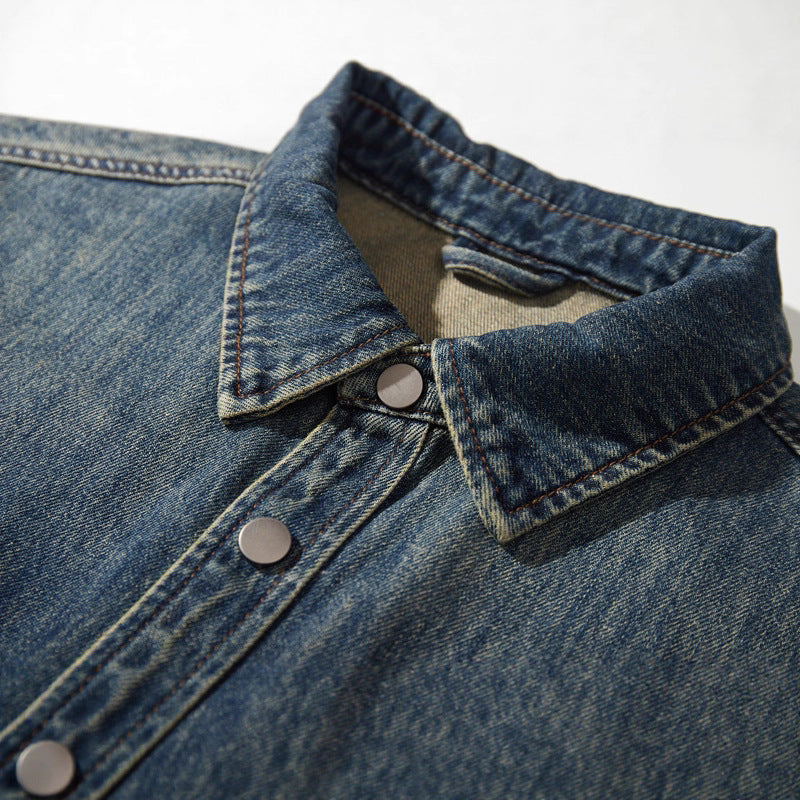 Retro Streetwear Cargo Denim Shirt - Men's Loose Casual Long Sleeve Jacket