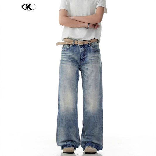 High Street Retro Distressed Gradient Denim Pants