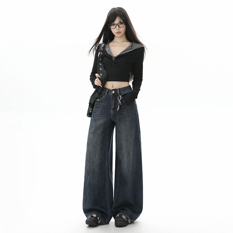 Style Black Gray High Waist Jeans for Women - Loose Slim Straight Leg Wide Leg Long Pants
