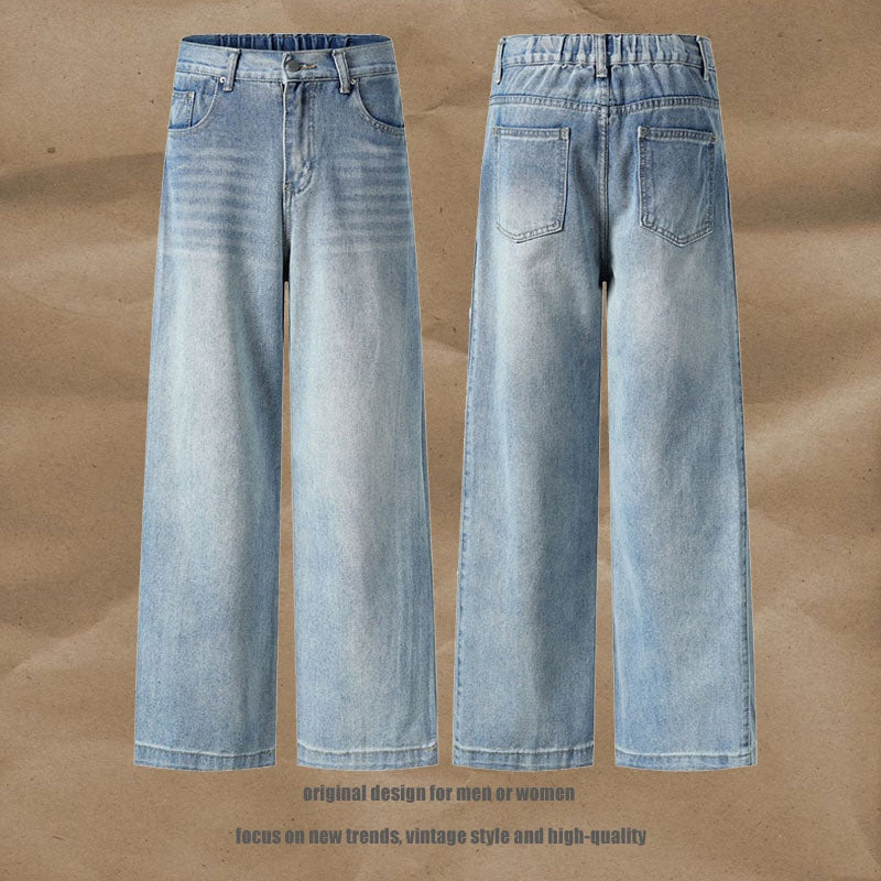Washed Straight High Waist Oversize Jeans - Unisex Casual Trousers