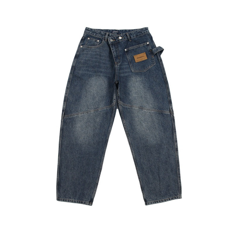 Men's Slant Placket Knife Jeans - Loose Straight Leg Pants