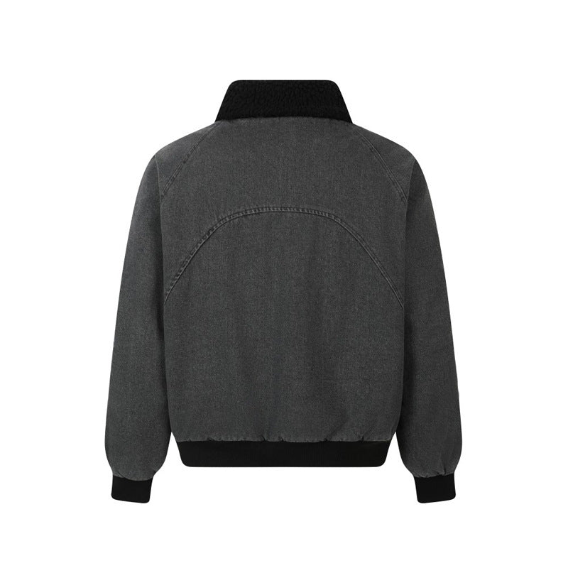 Retro Loose Lamb Velvet Denim Work Jacket for Men