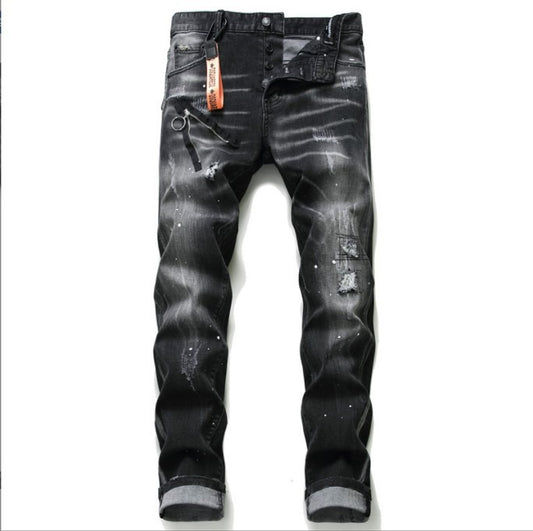 Personalized Black and Gray Torn Zipper Jeans for Men