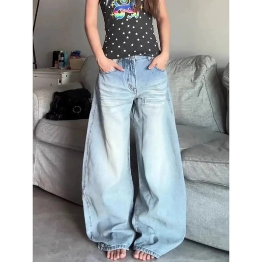 Sweet Cool Embroidered Denim Pants for Women - Loose Wide-Leg Design