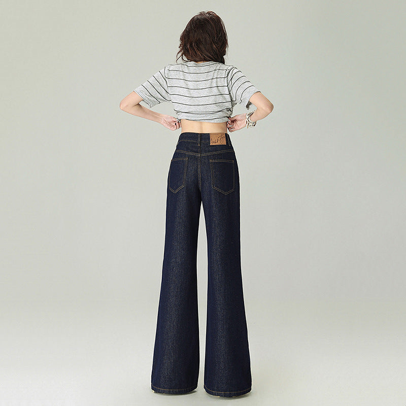 Women's Deep Blue Flared Jeans - Loose and Slimming Pants
