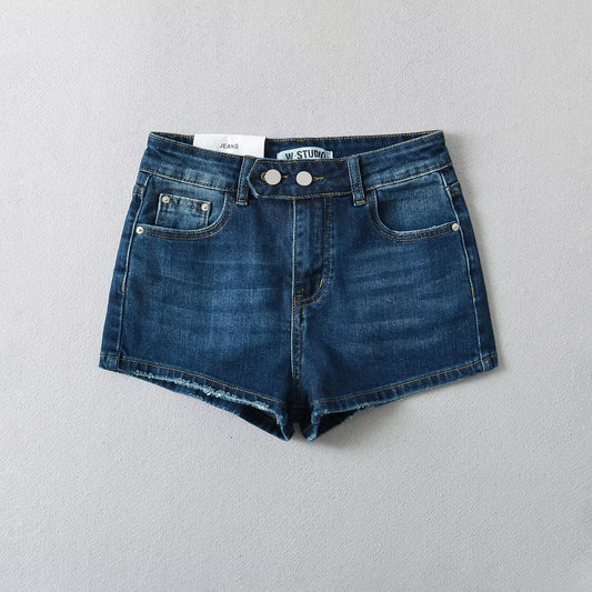 Vintage Washed High-Waist Slim Fit Bodycon Stretch Denim Shorts for Women