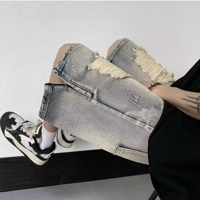 Five Point Hole Beggar Jeans Shorts for Men