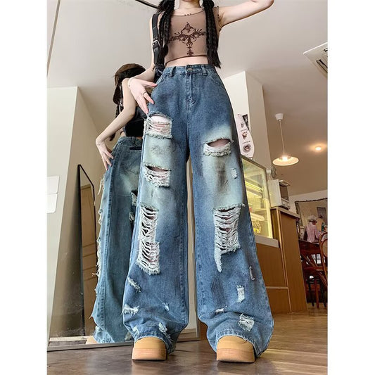 Washed Straight Leg Wide Leg Floor Length Pants