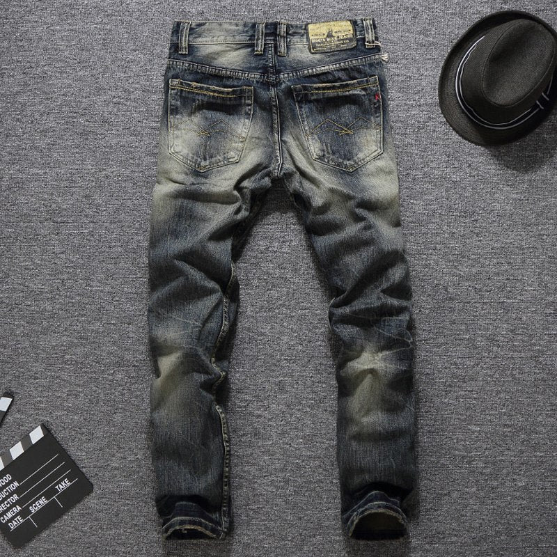 Men's Vintage Retro Slim Fit Ripped Jeans - Balplein Brand