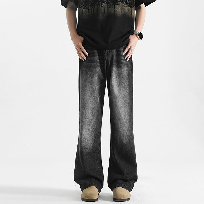 Men's Distressed Micro Flared Straight Leg Jeans