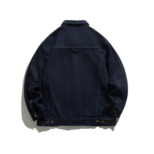 Washed Oversized Pocket Denim Jacket with Turn-down Collar