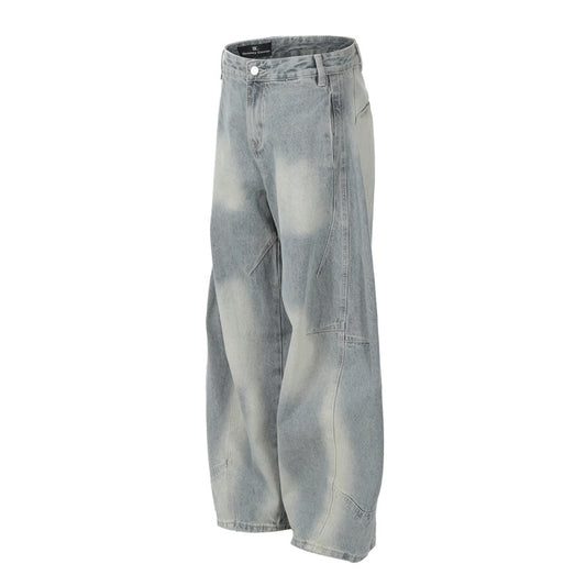 Retro Structured Tapered Pants for Men and Women - Loose Wide-Leg Washed Tie-Dye Straight Leg Jeans