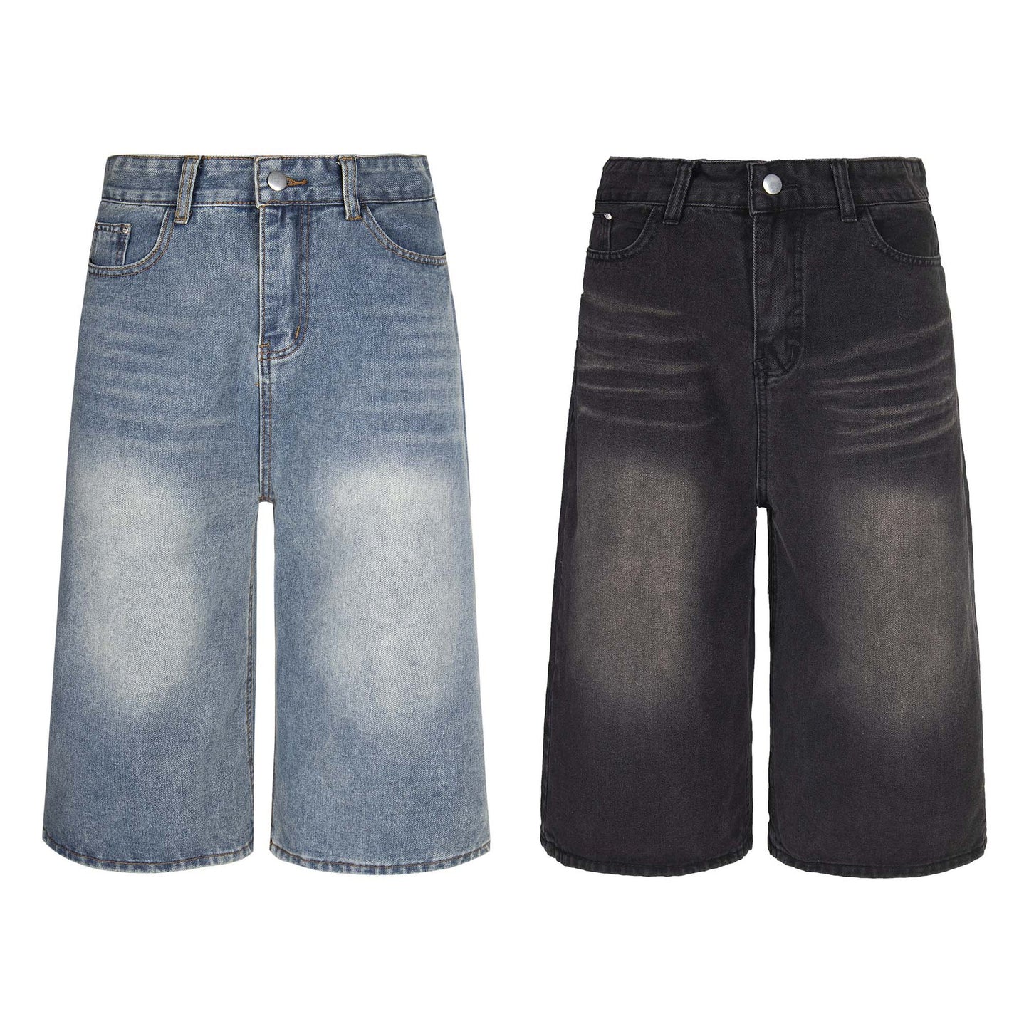 High Street Distressed Denim Shorts - Unisex Loose Fit