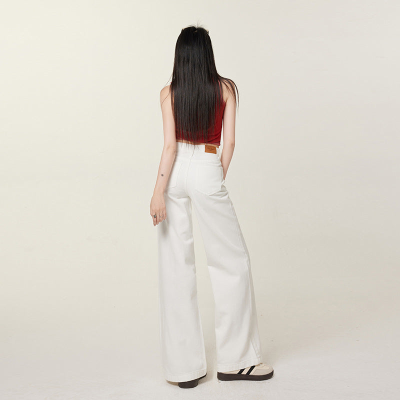 Women's White Denim Pants - Summer Casual Thin Slim Floor-Length Straight-Leg Trousers