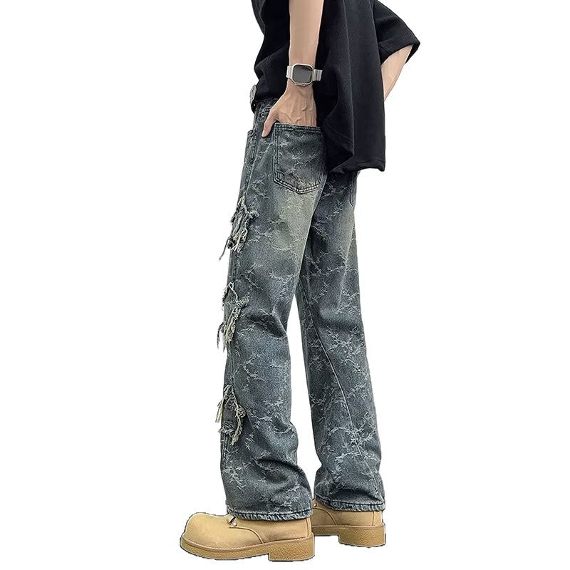 Star Jacquard Fringed Jeans - Premium Japanese Denim