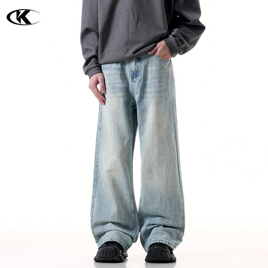 Water-Washed Simple Slimming Loose Wide-Leg Long Pants