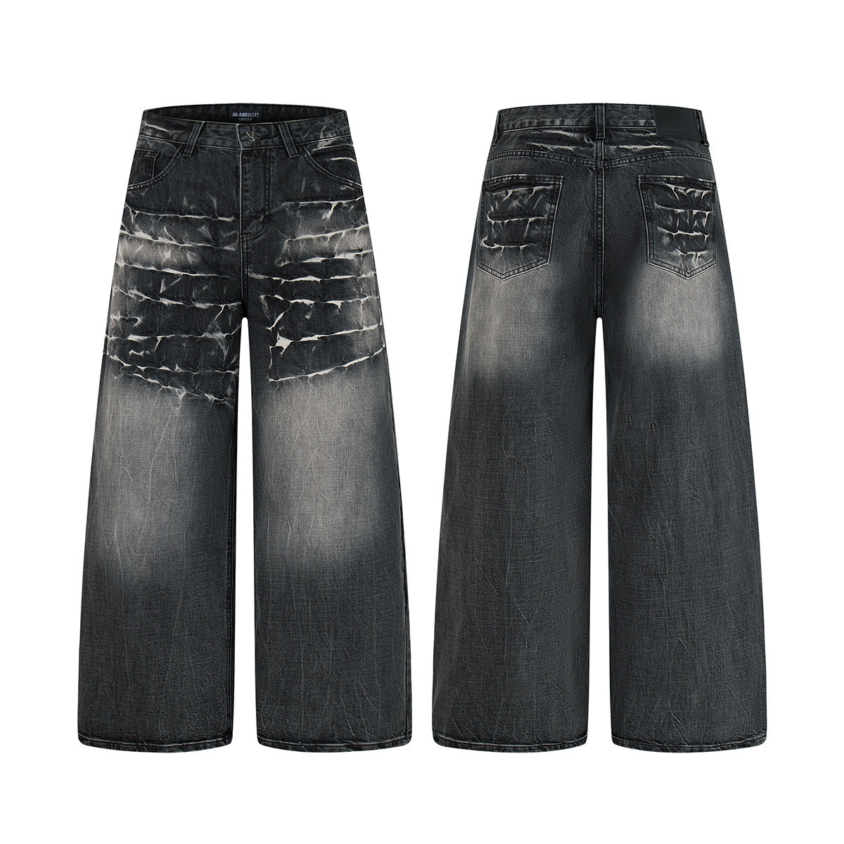 Wash and Tie Dye Denim Loose Wide Leg Pants