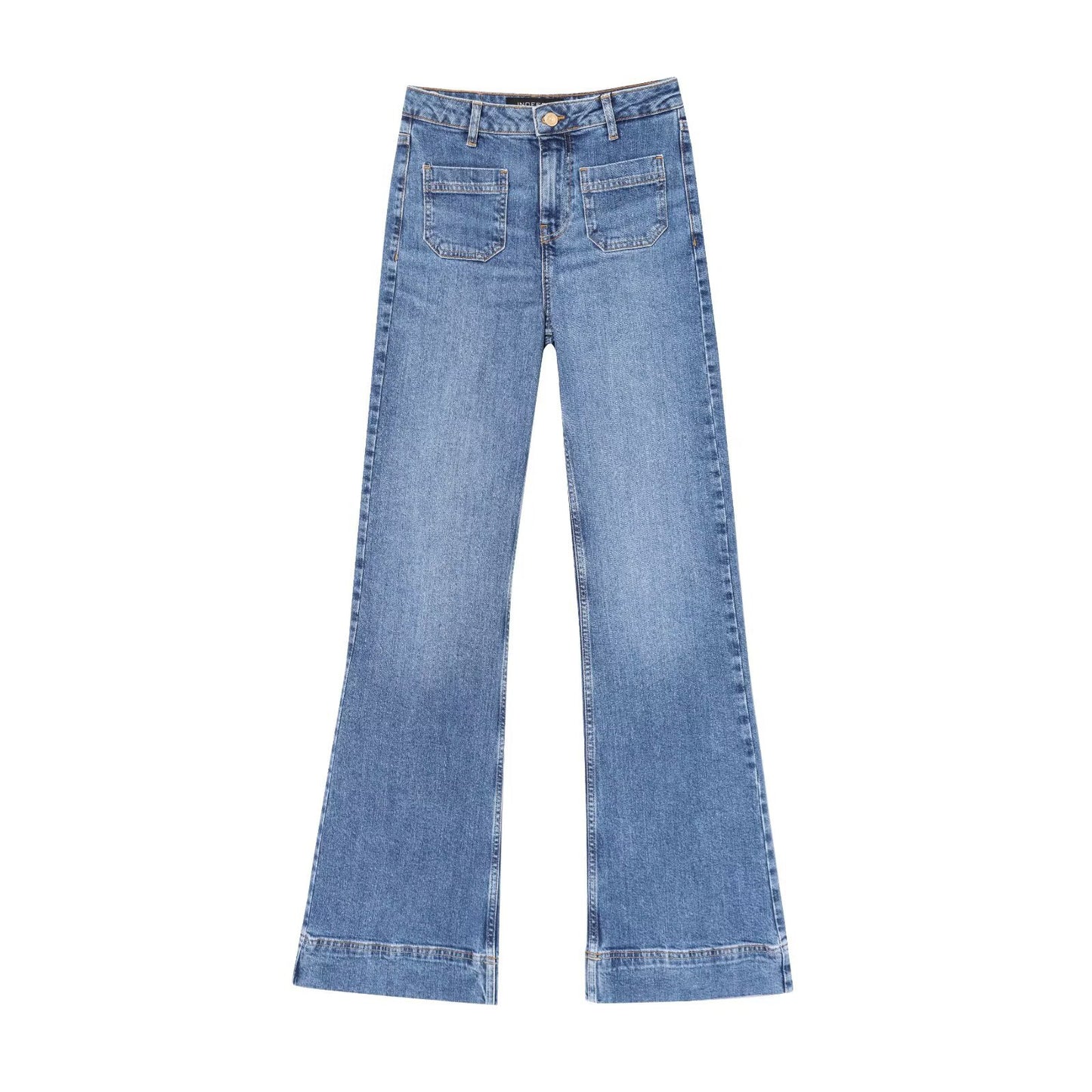 Women's Pocket Decoration Micro Flared Denim Pants