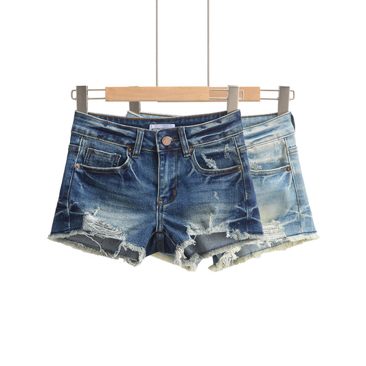 High-Waisted Distressed Denim Shorts - Premium Japanese Craftsmanship