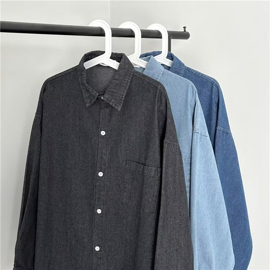 Men's Long Sleeve Denim Shirt Jacket for Spring and Autumn