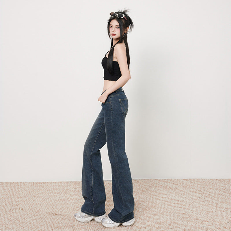 Women's Gray Low Waist Slim Trumpet Pants - Premium Japanese Denim