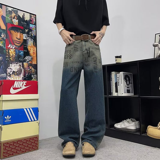 Premium Letter Printed Gradient Jeans for Men