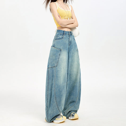 Tencel Lyocell Knife-Edge Denim Pants for Women - Thin High-Waist Wide-Leg Trousers