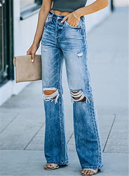 New Retro Ripped Wide Leg Pants - Casual Women's Street Jeans