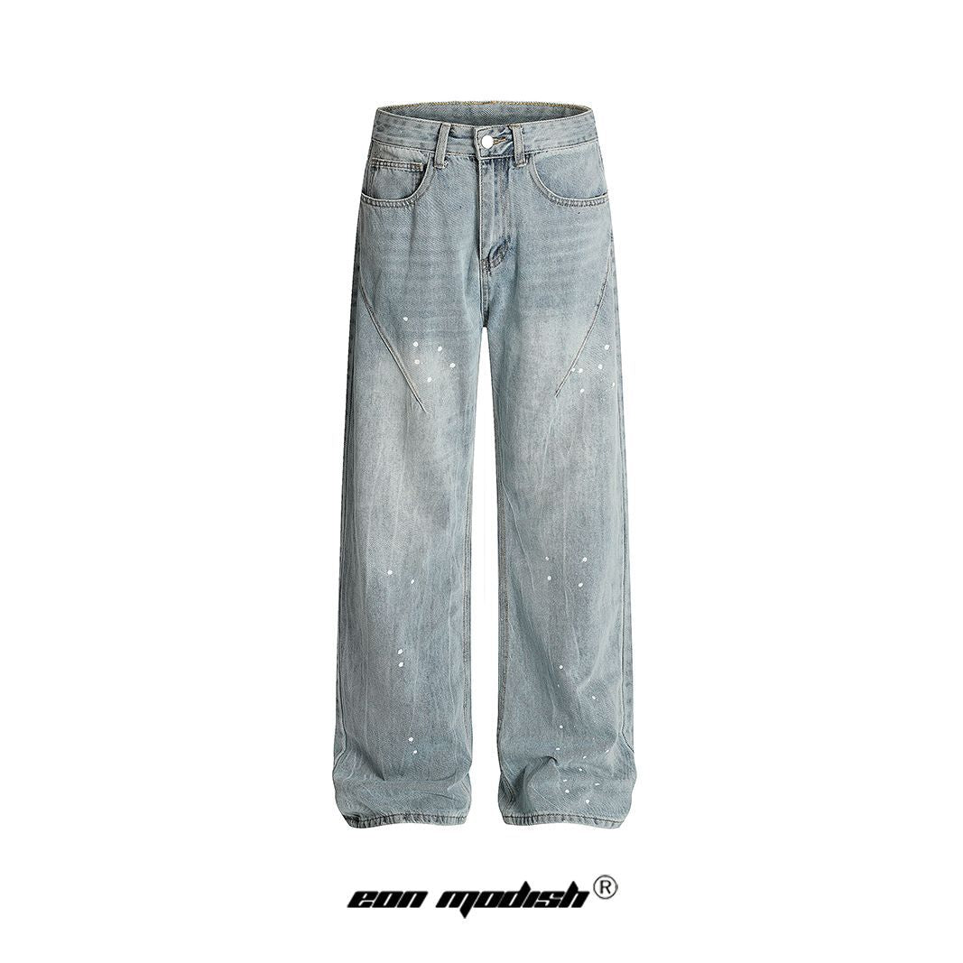 Street Style Washed Printed Straight Jeans