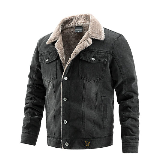 Men's Plush Denim Jacket for Autumn Winter - Casual Fashion Statement