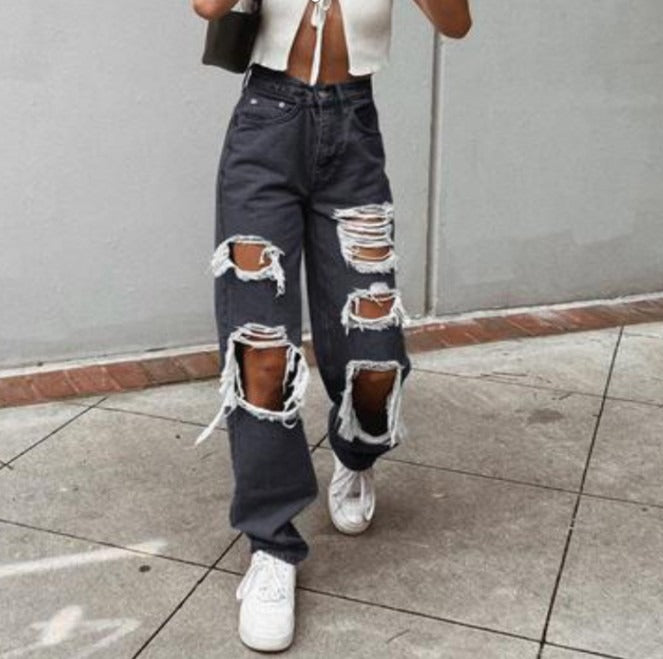 Sexy Summer Ripped High Waist Jeans for Women - Vintage Distressed Denim Trousers