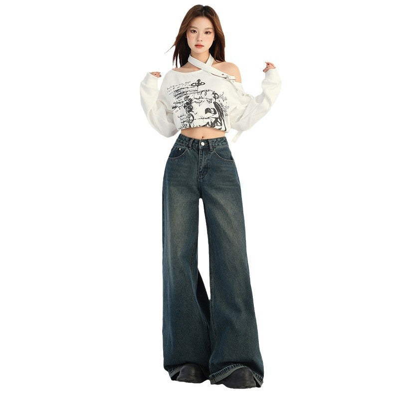 Vintage Wide-Leg Straight Jeans for Women - High-Waist Loose Fit