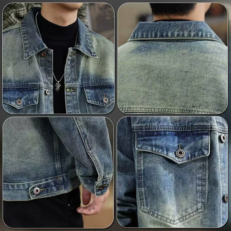Men's Washed Vintage Denim Jacket for Men