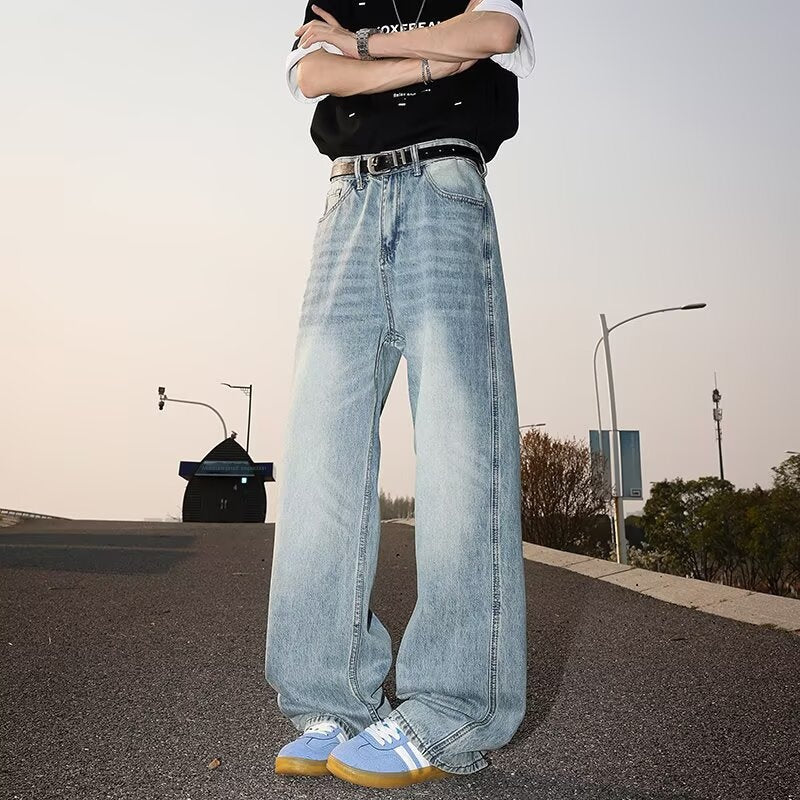 Retro Washed Cat Whisker Denim Jeans for Men