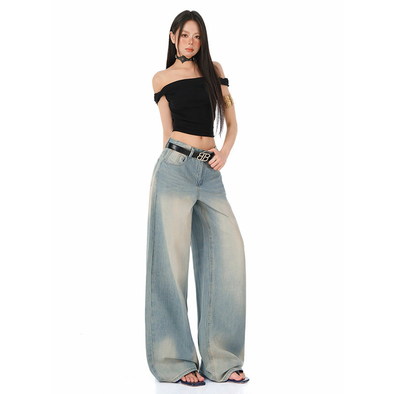 Tencel Wide-Leg Jeans for Women - Retro Vintage Loose Straight Denim Pants