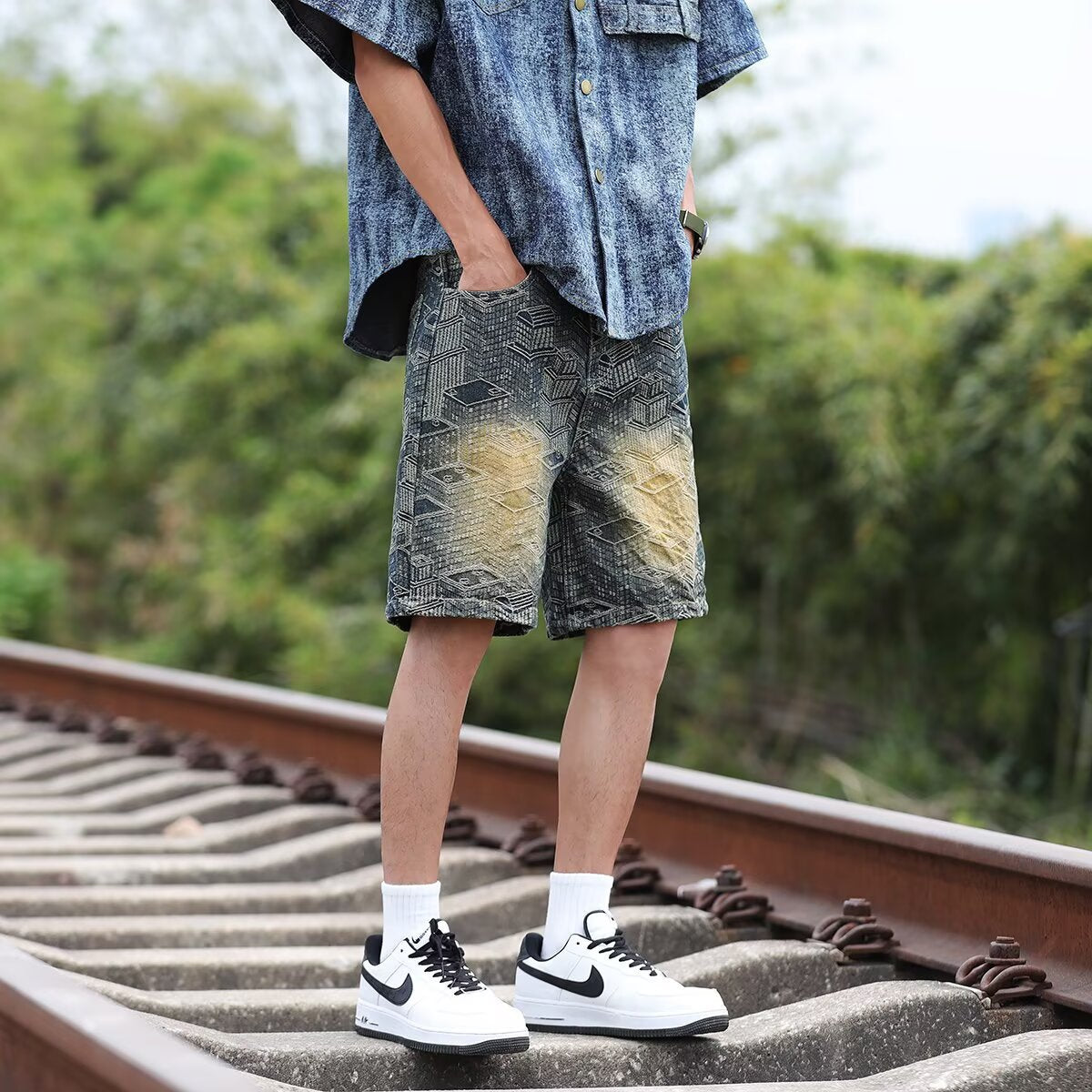 Vintage American Jacquard Five Quarter Summer Thin Shorts