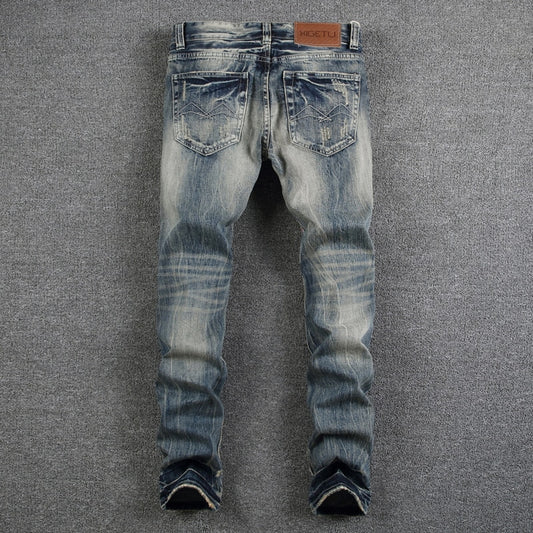 Men's Destroyed Ripped Slim Fit Jeans - Casual Streetwear Pants