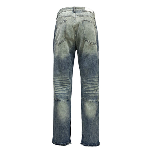 Retro Washed Tie-Dye Straight Blue Jeans - Trendy Unisex Design