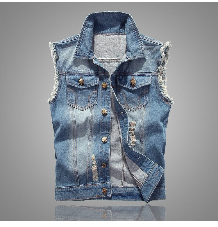 Men's Slim Fit Sleeveless Denim Vest - Korean Style Casual Summer Jean Waistcoat