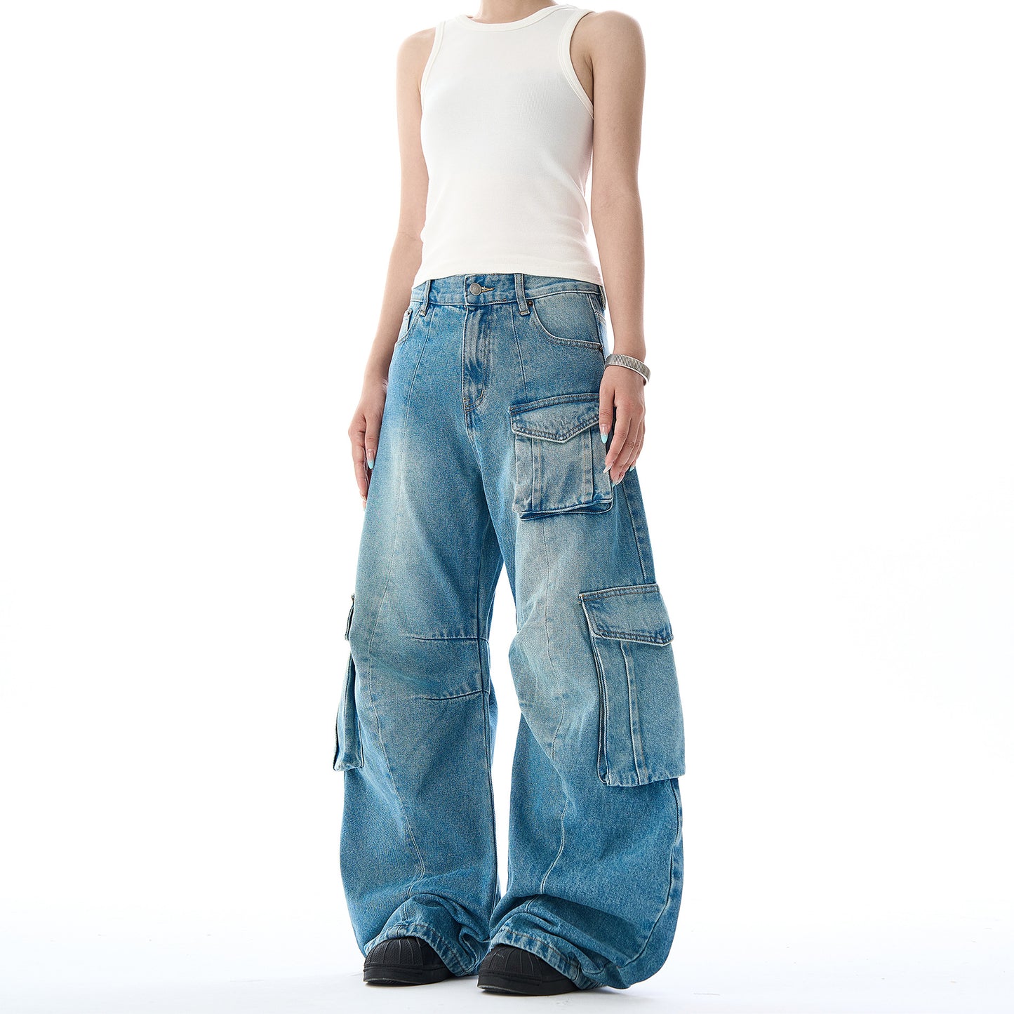 Casual Vintage Denim Wide Leg Floor Length Pants
