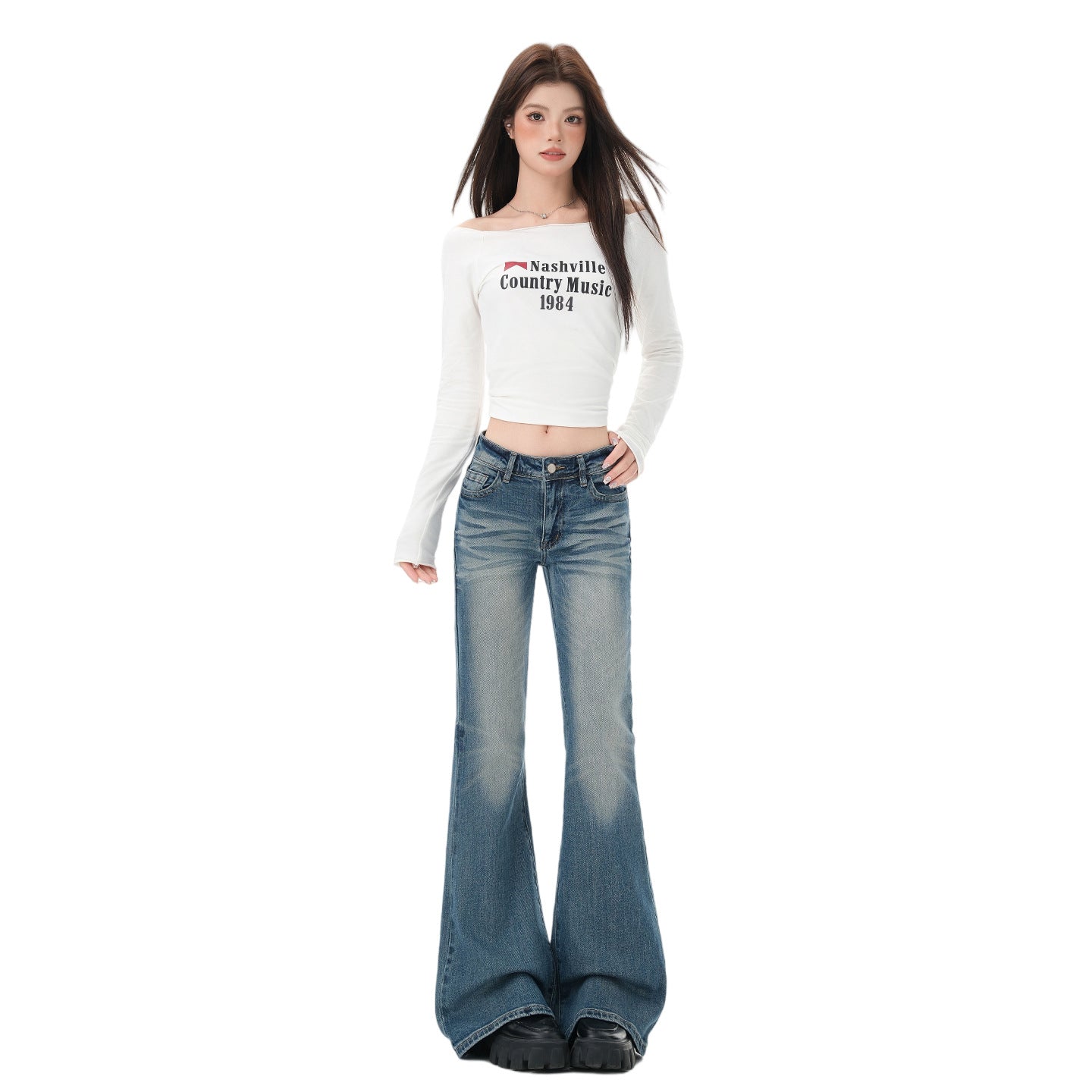 Women's Washed Flared Jeans - High Street Slimming Sexy Girl Versatile Trumpet Pants