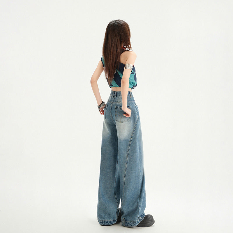 High Street Patchwork Wide Leg Pants for Women