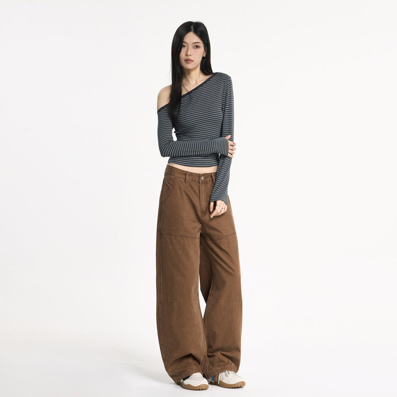 Women's Retro Wide-Leg Distressed Knife-Edge Denim Pants - Unisex Vintage Streetwear