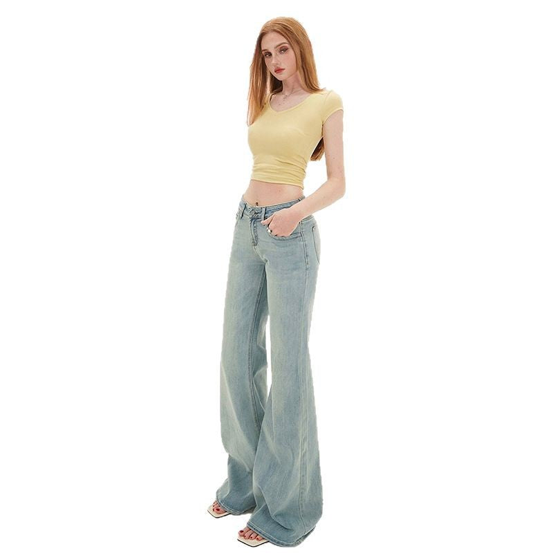 Women's Light Blue Denim Pants - Spring Spicy Girl Low Waist Elastic Fitted Hoof Pants